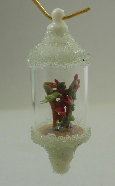 Hummingbird on trellis-- Extreme Porcelain Pendant